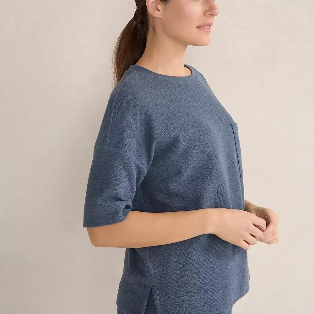 Haven Well Within COTTON BLEND TEXTURED CREWNECK TEE Inidigo Blue Size Mesdiun - Picture 2 of 10